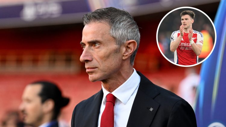 Andrea Berta, Sporting Director of Arsenal, looks on prior to the UEFA Champions League 2024/25 Semi Final First Leg match between Arsenal FC and P...