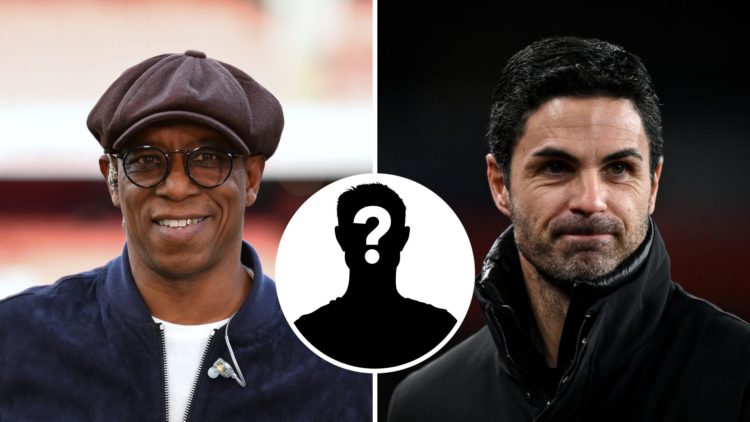 Split image of (L) Ian Wright smiling while working as a pundit and (R) Mikel Arteta smiling during an Arsenal game