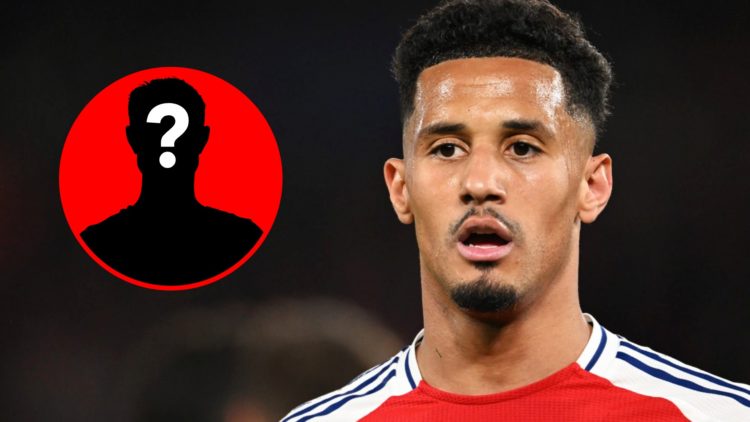 William Saliba during the UEFA Champions League 2024/25 Semi Final between Paris Saint-Germain and Arsenal, inset, mystery icon.