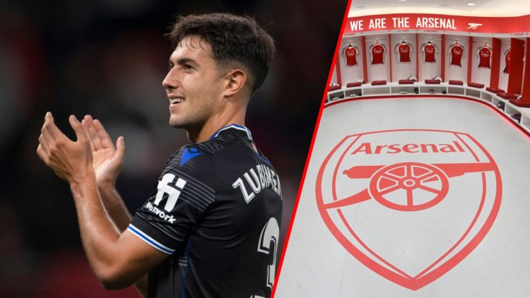 Split image of (L) Martin Zubimendi after the UEFA Europa League match between Manchester United and Real Sociedad and (R) A general view of the cl...