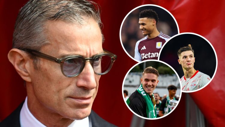 Andrea Berta, Sporting director of Arsenal prior to the Premier League match between Southampton and Arsenal, insets, Ollie Watkins of Aston Villa ...