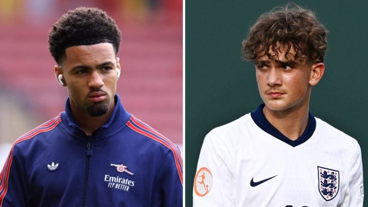 A split image featuring Arsenal stars Ethan Nwaneri and Max Dowman