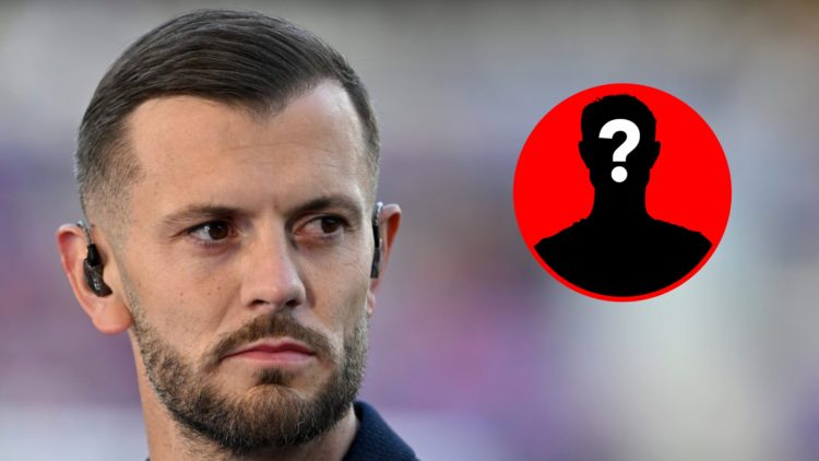 Jack Wilshere looks on before an Arsenal match alongside a mystery inset of a player