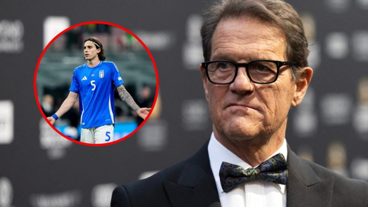 Fabio Capello arrives for the Globe Soccer Awards ceremony, inset, Riccardo Calafiori during the UEFA Nations League match between Italy and Germany.