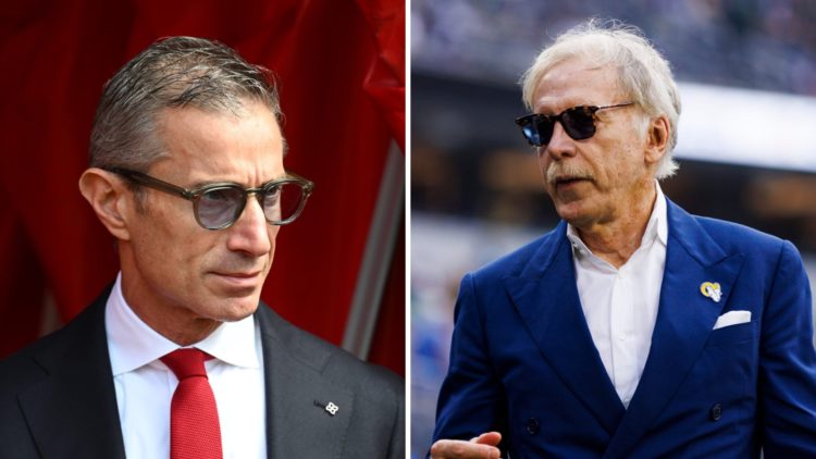 A split image featuring Arsenal sporting director Andrea Berta and owner Stan Kroenke