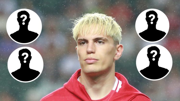 Alejandro Garnacho of Manchester United looks up prior to the match between Manchester United and Hong Kong at Hong Kong Stadium, with four mystery...