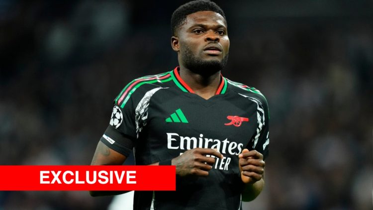 Thomas Partey defensive midfield of Arsenal and Ghana during the UEFA Champions League 2024/25 Quarter Final Second Leg match between Real Madrid C...
