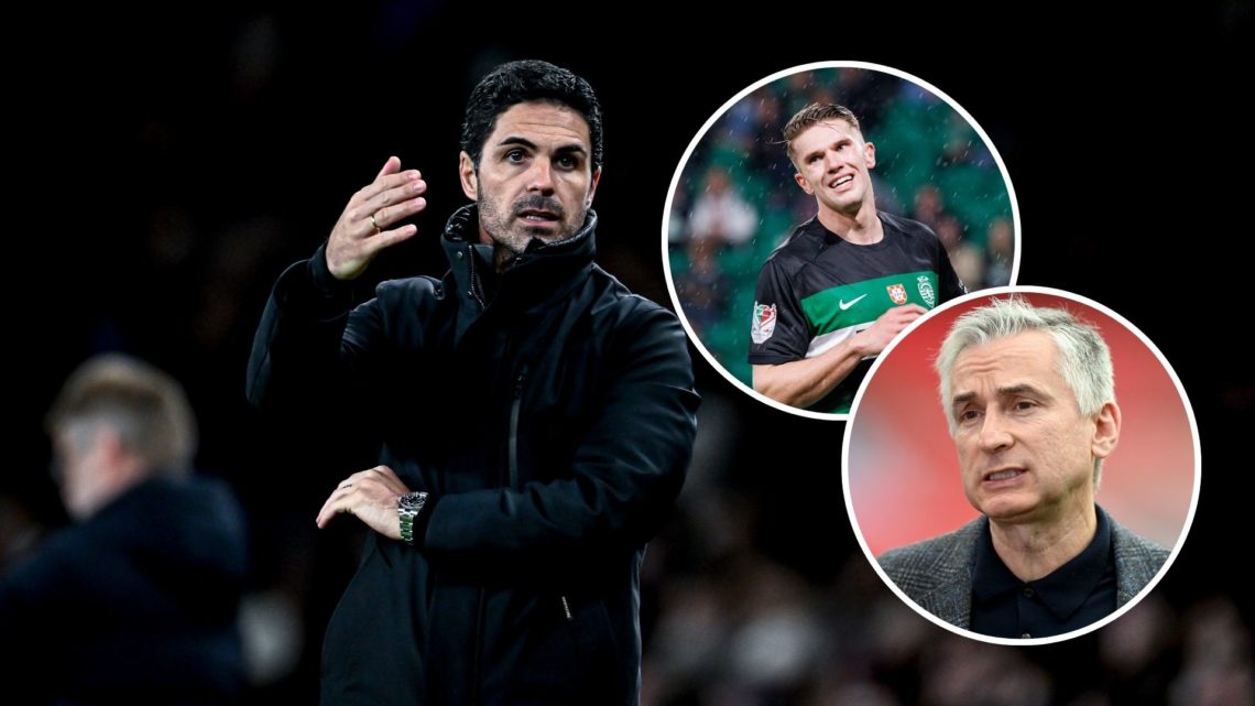 Image of Arsenal trainer Mikel Arteta is present during the match between Arsenal and PSV, insets of Alan Smith, ITV Presenter looks on prior to th...