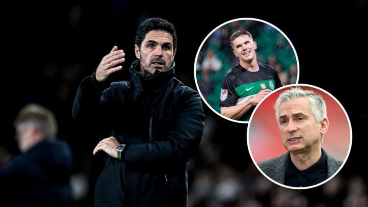 Image of Arsenal trainer Mikel Arteta is present during the match between Arsenal and PSV, insets of Alan Smith, ITV Presenter looks on prior to th...