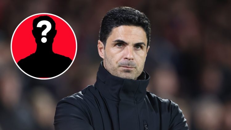 Image of Arsenal manager Mikel Arteta during the Premier League match between Nottingham Forest and Arsenal, Inset of a mystery player