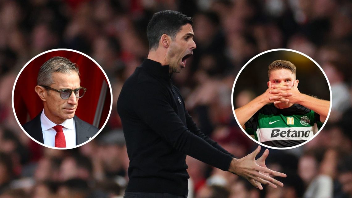Image of Mikel Arteta manager / head coach of Arsenal reacts during the Premier League match between Arsenal FC and Liverpool, insets of Andrea Ber...