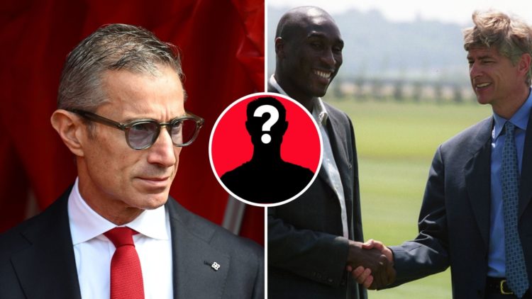 Split Image of Andrea Berta, Sporting director of Arsenal looks on prior to the Premier League match between Southampton FC and Arsenal, Sol Campbe...