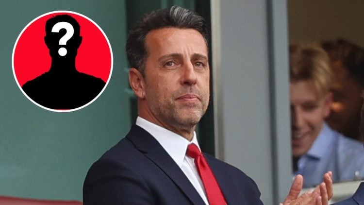 Image of Arsenal Sporting director Edu Gaspar looks on during the pre-season friendly match between Arsenal and Bayer 04 Leverkusen, inset of a mys...