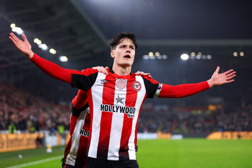 Christian Norgaard celebrates during Brentford vs Manchester City