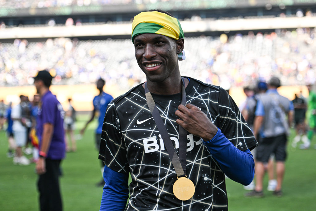 Nicolas Jackson celebrates after Chelsea won the Club World Cup