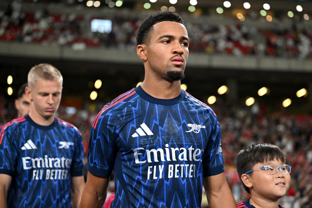 Ethan Nwaneri walking out with the Arsenal team for their game against AC Milan