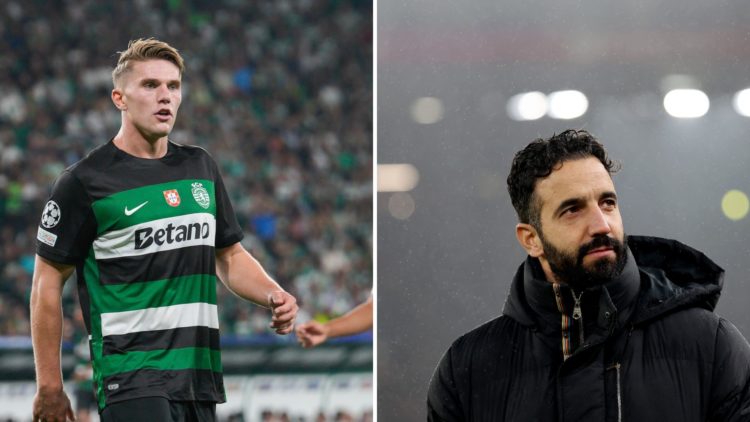 Split Image of Viktor Gyokeres of Sporting CP (C) seen during the UEFA Champions League phase first match between Sporting CP and Lille, Ruben Amor...
