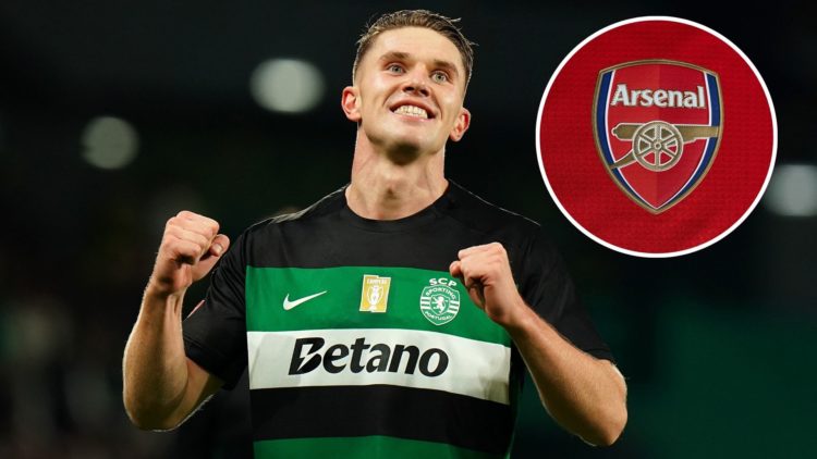 Image of Viktor Gyokeres of Sporting CP celebrates scoring his team's fourth goal during the Liga Portugal Betclic match between Sporting CP and Es...