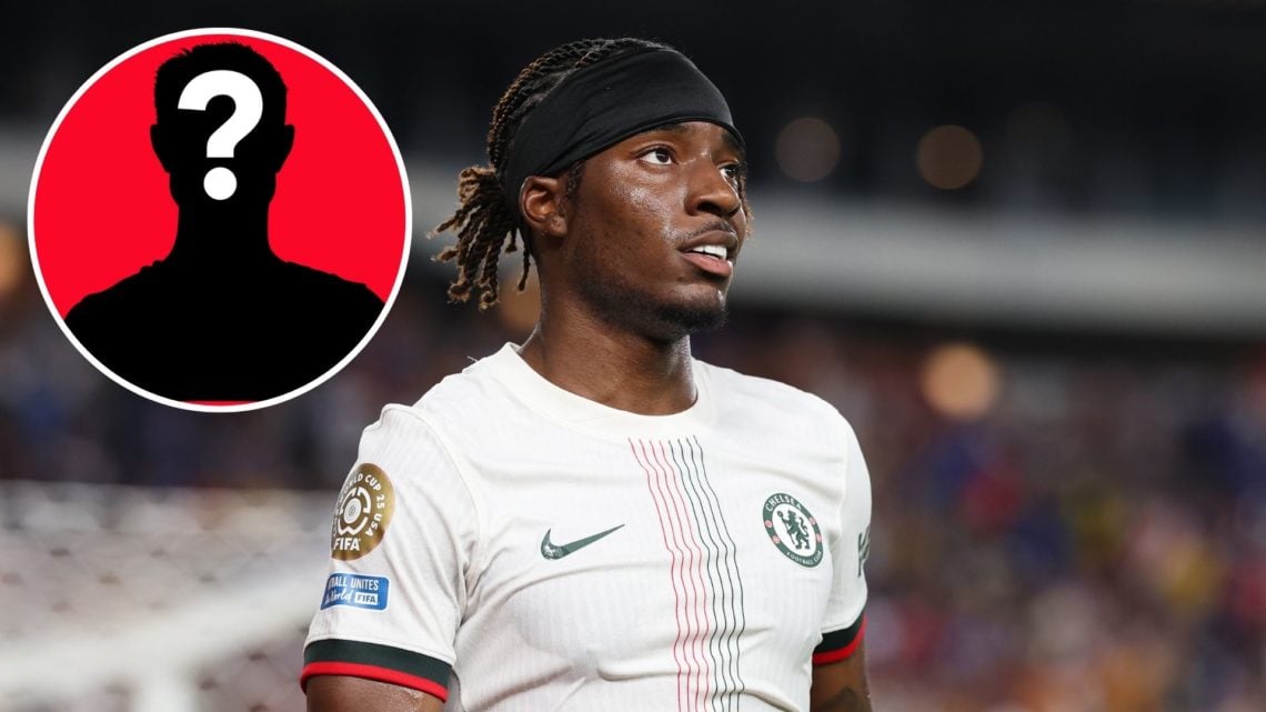 Image of Noni Madueke #11 of Chelsea FC looks on during the FIFA Club World Cup 2025 group D match between Esperance de Tunis and Chelsea, Inset of...