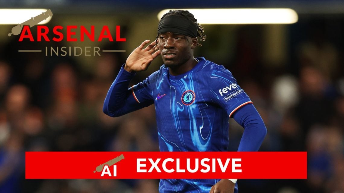 Image of Noni Madueke of Chelsea celebrates scoring his team's second goal during the UEFA Europa Conference League Play-Off 1st leg match between ...