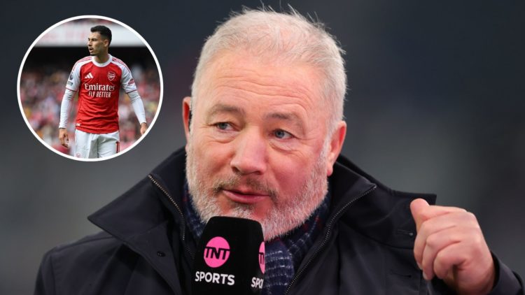 Image of TNT Sports presenter Ally McCoist during the Premier League match between Newcastle United and Manchester United, inset of Gabriel Martine...