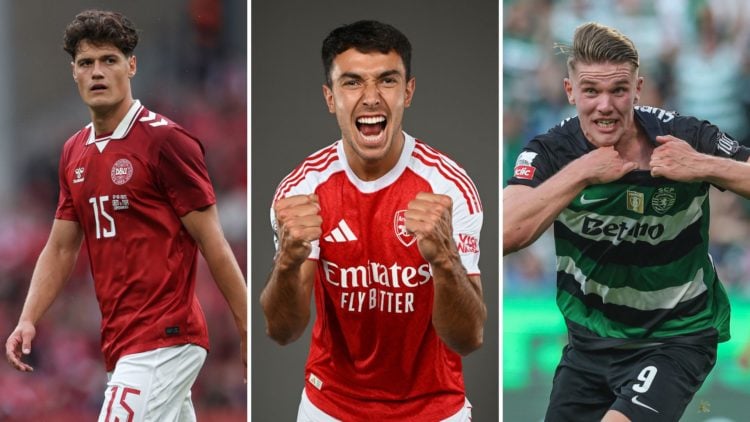A split image featuring Christian Norgaard, Martin Zubimendi and Viktor Gyokeres