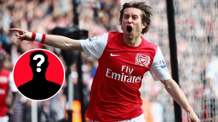 Image of Tomas Rosicky of Arsenal celebrates his goal during the Barclays Premier League match between Arsenal and Tottenham Hotspur, Inset of a my...
