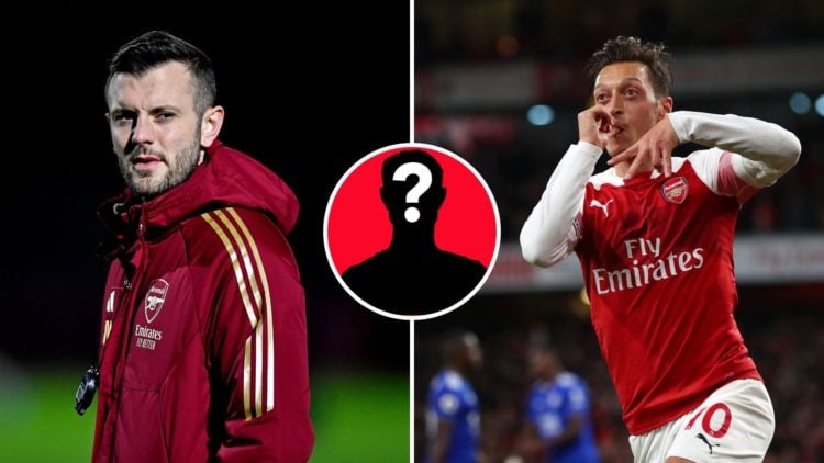 Split Image of Arsenal U18 Head Coach Jack Wilshere before the FA Youth Cup 3rd round match between Arsenal U18 and Crewe Alexandra, Mesut Ozil of ...