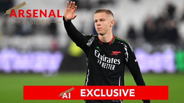 Image of Oleksandr Zinchenko of Arsenal acknowledges the fans after the Premier League match between West Ham United FC and Arsenal, Insets of Arse...