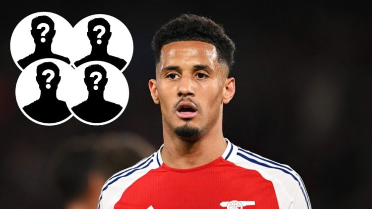 William Saliba of Arsenal looks on during the UEFA Champions League 2024/25 Semi Final Second Leg match between Paris Saint-Germain and Arsenal FC,...