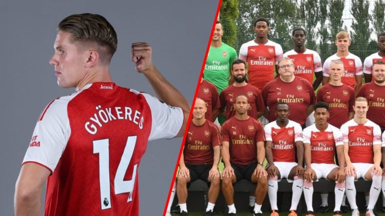 Split image of (L) Arsenal unveil new signing Viktor Gyokeres and (R) Ben Sheaf in the Arsenal U23 Squad.