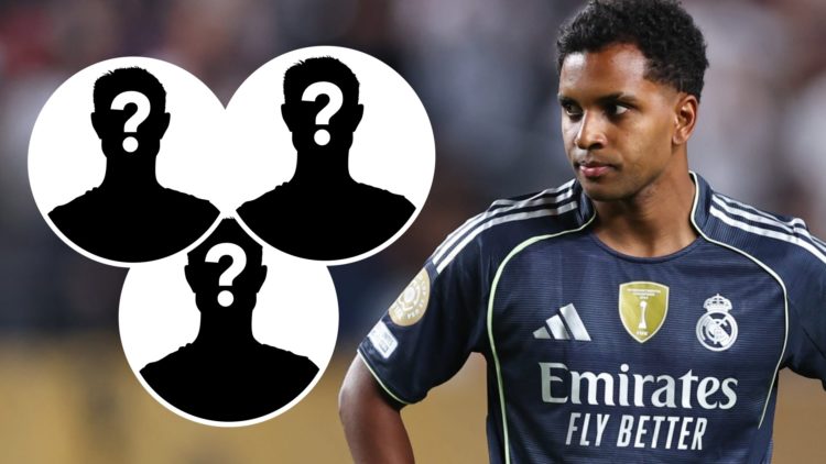 Rodrygo of Real Madrid looks on (right) and three mystery player insets (left)