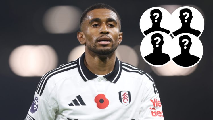 Fulham's Reiss Nelson during the Premier League match between Fulham FC and Brentford FC, with four mystery player insets.