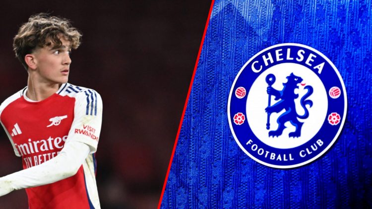 Split image of (L) Max Dowman during the FA Youth Cup Quarter Final match between Arsenal U18 and Manchester United U18 and (R) Detail of a Chelsea...