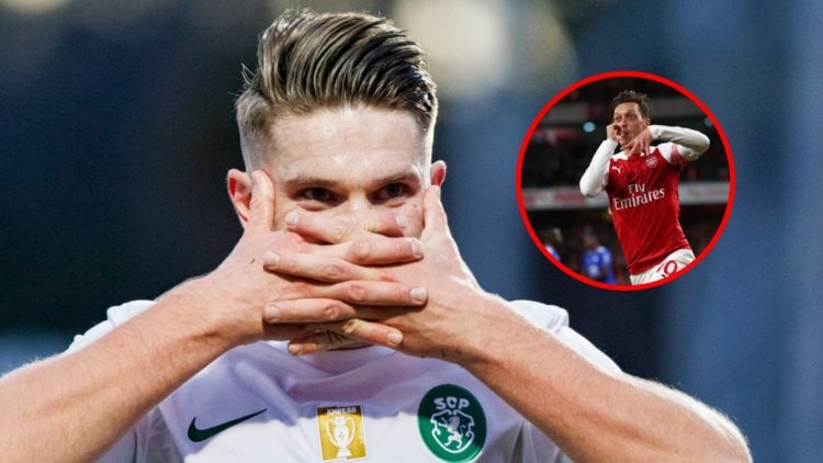 Viktor Gyokeres during the Liga Portugal Betclic match between Casa Pia AC and Sporting Clube de Portugal, inset, Mesut Ozil during the Premier Lea...