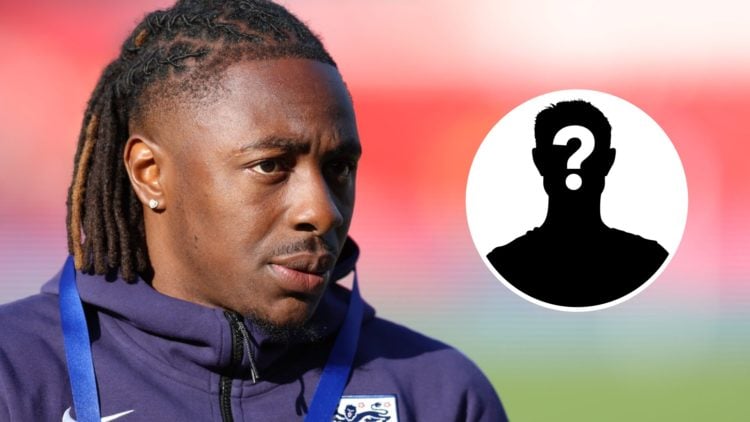 Image of Arsenal target Eberechi Eze looking on while on England duty, with an inset of a mystery player