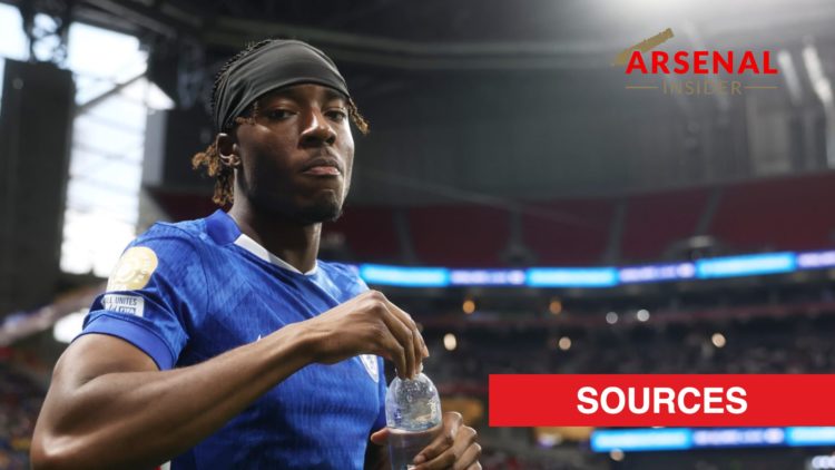 Noni Madueke prior to the FIFA Club World Cup 2025 group D match between Chelsea and Los Angeles Football Club.