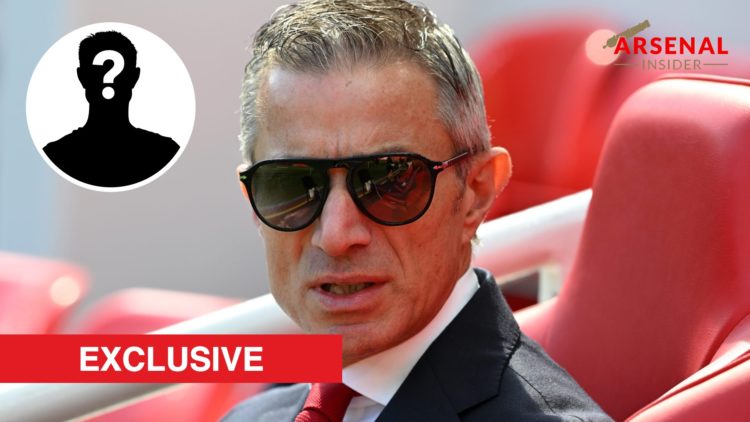 Andrea Berta, Sporting Director of Arsenal, looks on prior to the Premier League match between Liverpool FC and Arsenal FC, with mystery player ins...