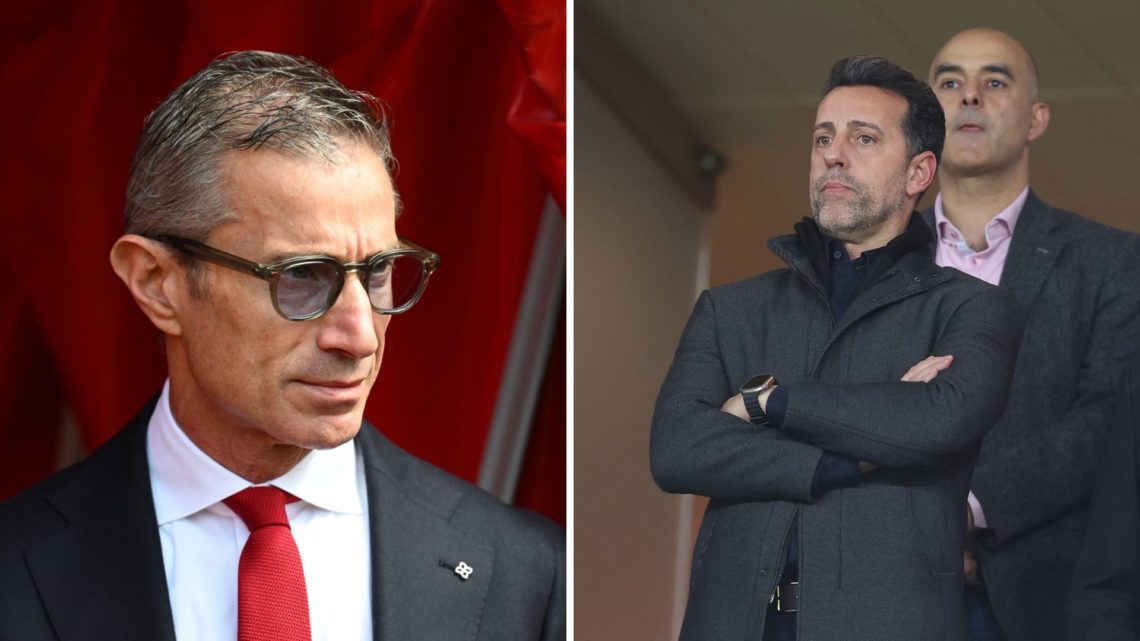 A split image featuring Andrea Berta and Edu Gaspar at Arsenal