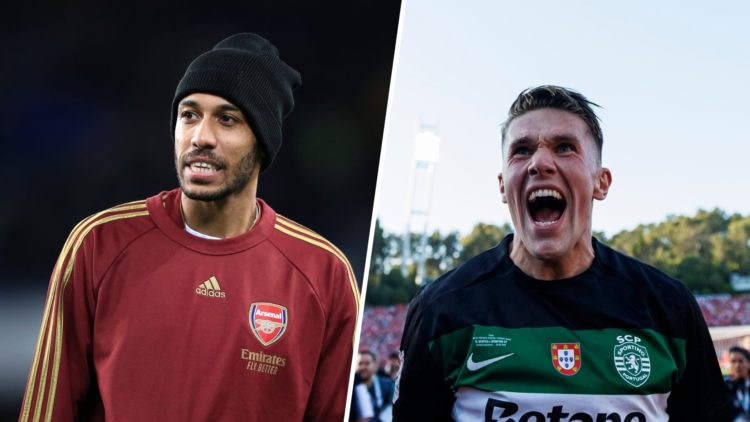 A split image of Viktor Gyokeres and Pierre-Emerick Aubameyang