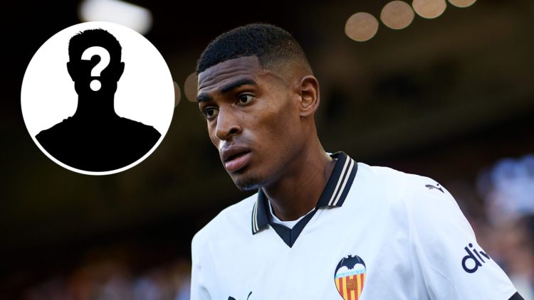 Cristhian Mosquera of Valencia CF looks on prior to the LaLiga EA Sports match between Valencia CF and Granada CF, with mystery player inset.