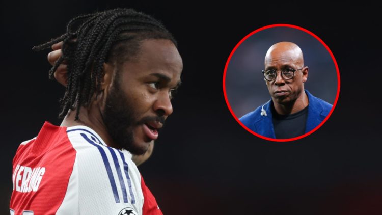 Raheem Sterling during the UEFA Champions League match between Arsenal and PSV, inset, Ian Wright during the FIFA World Cup 2026 European Qualifier...