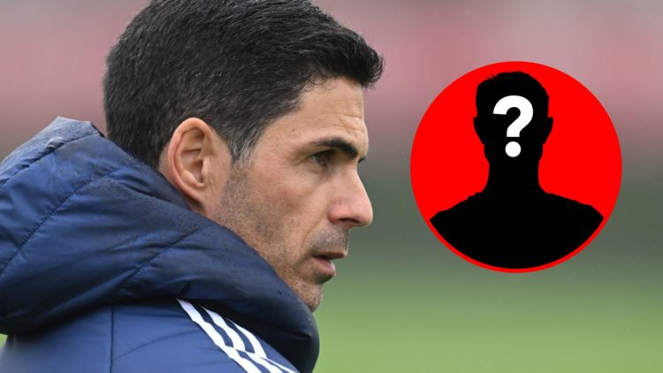 Arsenal manager Mikel Arteta during a training session ahead of the UEFA Champions League 2024/25 quarter final, inset, mystery icon.