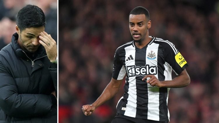 Mikel Arteta, Manager of Arsenal, reacts during the Premier League match between Newcastle United FC and Arsenal FC at St James' Park (L), Newcastl...