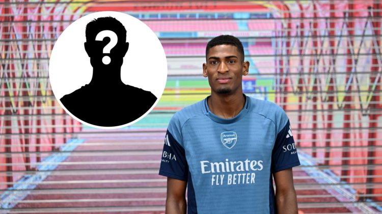 Cristhian Mosquera stands in front of the tunnel at the Emirates Stadium, with mystery player inset.