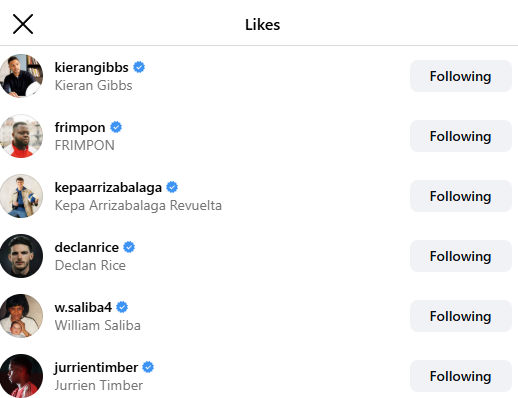 Instagram likes as Arsenal announce the signing of Martin Zubimendi.