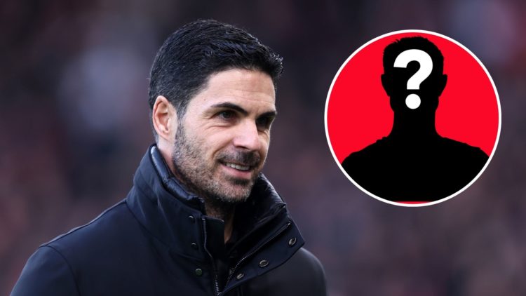 Image of Mikel Arteta, Manager of Arsenal during the Premier League match between Fulham FC and Arsenal, inset of a mystery player