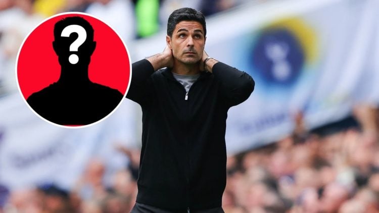 Image of Mikel Arteta, manager of Arsenal, looks dejected during the Premier League match between Tottenham Hotspur FC and Arsenal, inset of a myst...