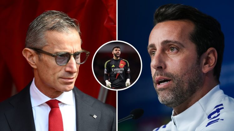 Split Image of Andrea Berta, Sporting director of Arsenal looks on prior to the Premier League match between Southampton FC and Arsenal, The Genera...