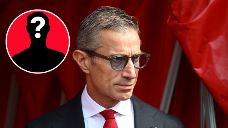 Image of Andrea Berta looks on before Southampton FC v Arsenal FC in the Premier League clash, inset of a mystery player